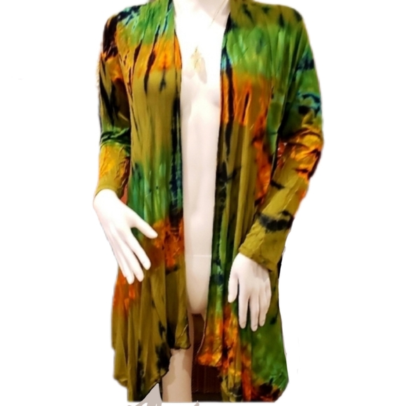 TIE DYE *5 Colors Avail* Rayon Stretch L/S Cardigan OS - Picture 4 of 8